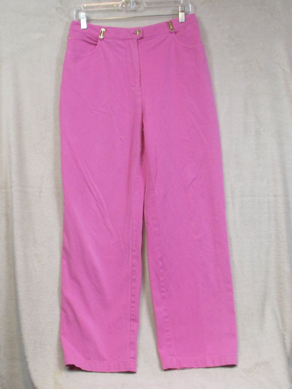 St. John Sport Marie Gray Pants Womens Size 16 Pink Straight Leg Preppy Vintage